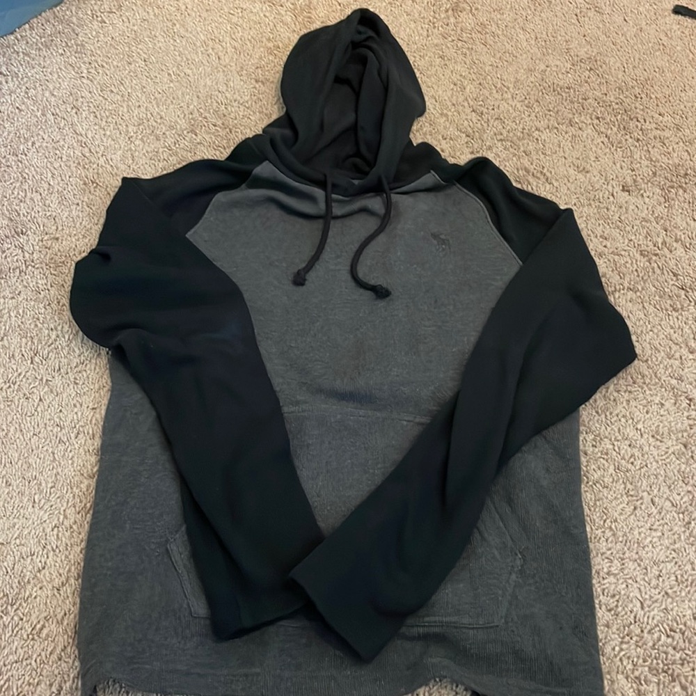 Abercrombie and Fitch Black and grey long sleeve henley hoodie size medium